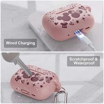 Engraved Silicone Case Compatible with AirPods Pro 2nd/1st Generation Case Cover, Two-Tone Cute Pattern Case with Keychain for AirPods Pro Case 2nd/1st Gen (2023/2022/2019) Women Girls, Pinks Winer