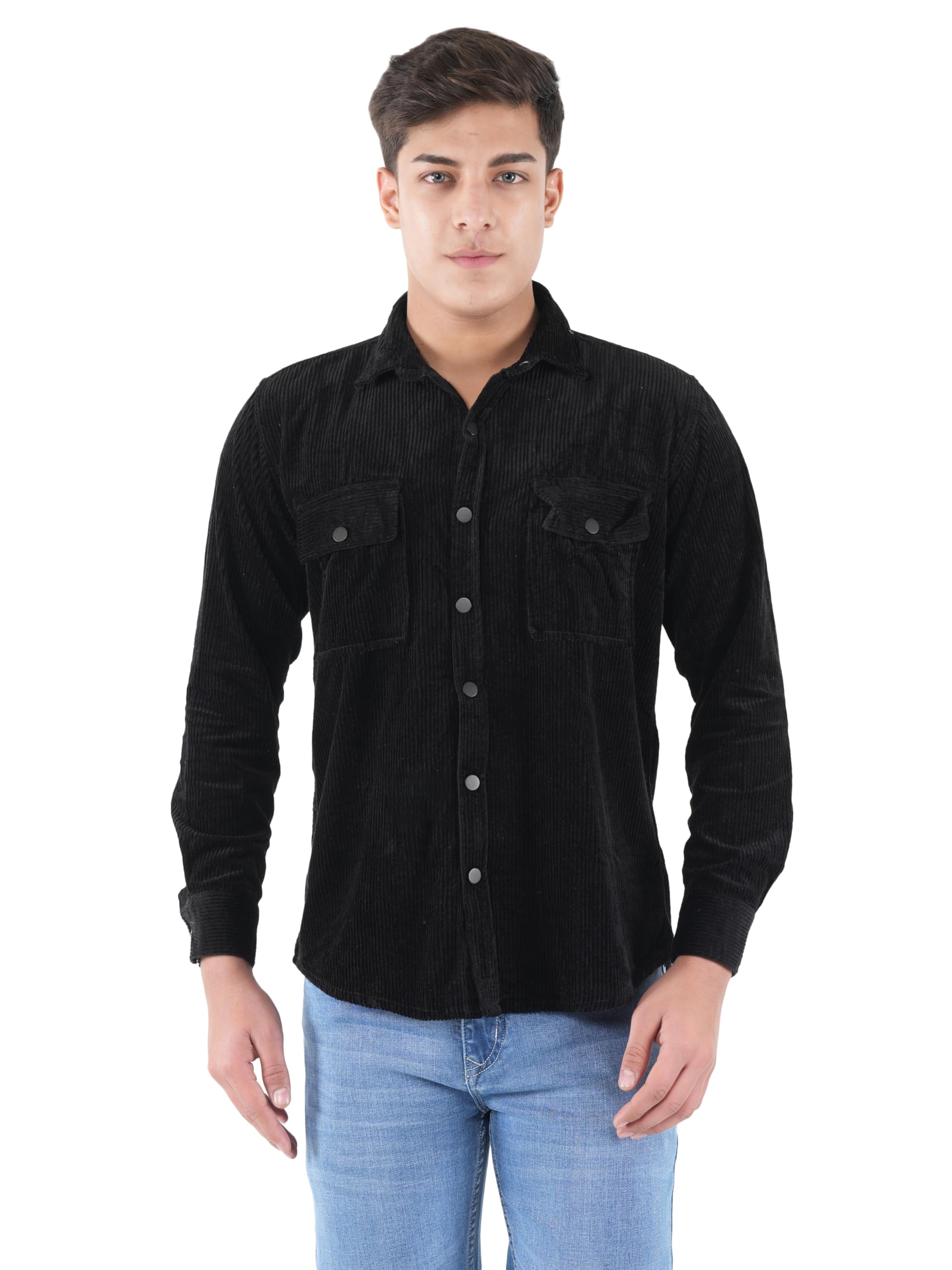 Men’s Corduroy Shirt | Regular Fit Full Sleeve Button-Down | Soft Ribbed Corduroy Fabric | Dual Flap Pocket Casual Shirt | Smart Everyday Wear-image-27