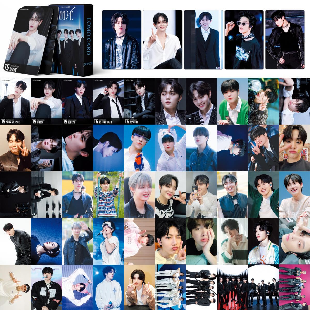 Pretocter 55 Pcs Treasure Photocards Set Treasure New Album Lomo Cards Kpop TREASURE Greeting Card Merchandise KPOP TREASURE Postcard Kpop Treasure Poster Card Set Treasure Album Card Gift for Fans
