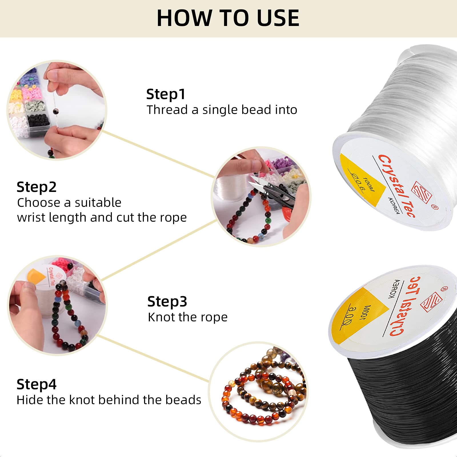 6 Rotoli Filo Elastico Trasparente Per Bracciali - 1mm X 5m, Perle E DIY - Foto 4