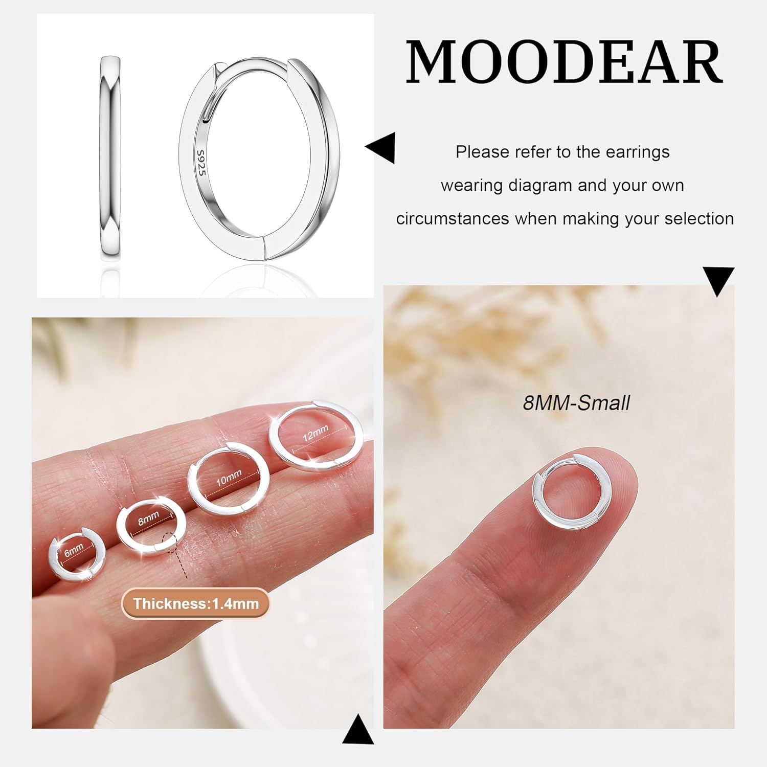 MOODEAR Valentines Day Gifts for Her 925 Sterling Silver Hoop Earrings - Small Huggie Earrings for Women, Hypoallergenic Trendy Cartilage Silver Earrings, Lightweight Jewelry - Image 7