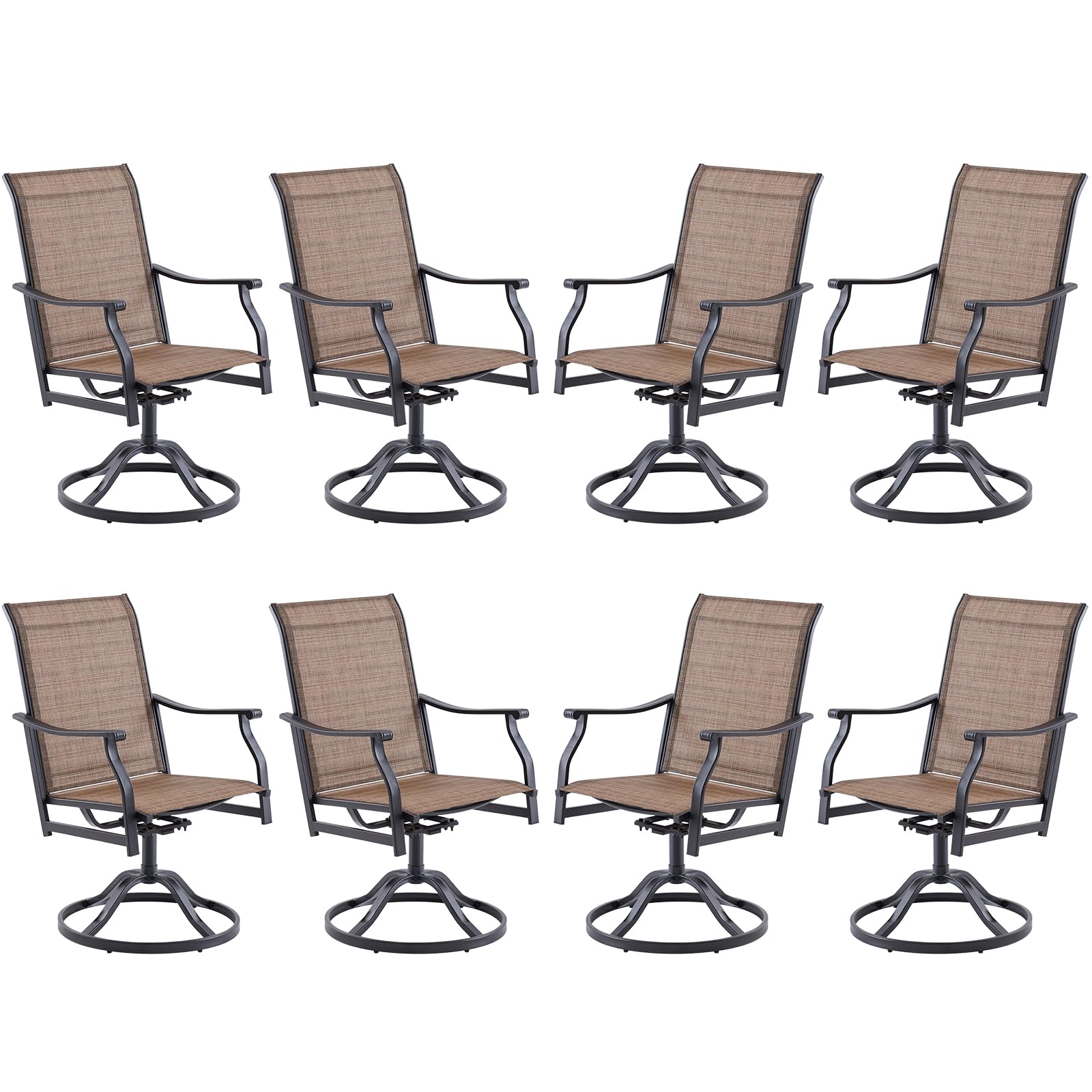 PASBAS Patio Swivel Chairs Set of 8, Outdoor Dining Chairs with Textilene, Swivel & Rocker Metal Outdoor Patio Dining Chairs All-Weather for Backyard,