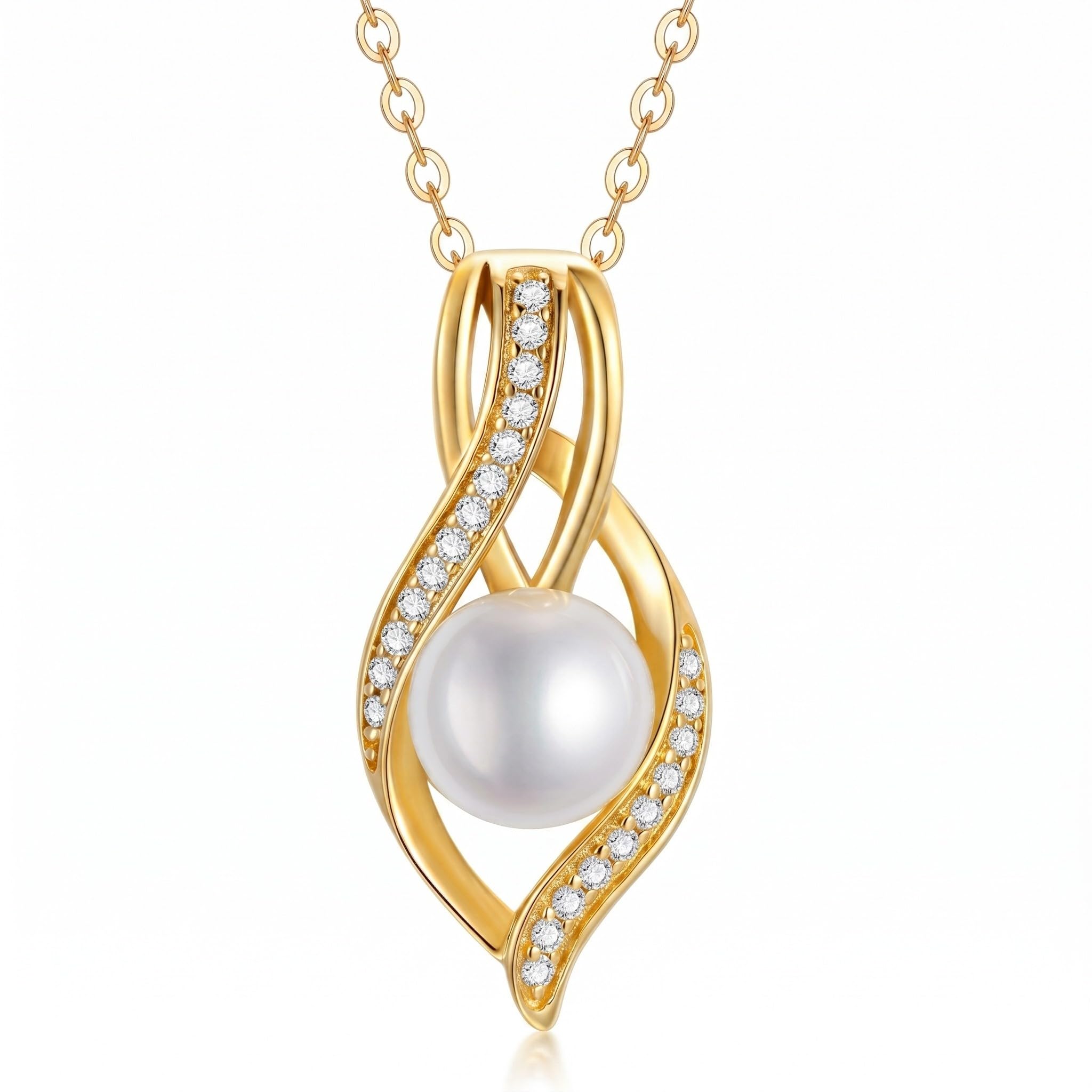 14K Gold Pearl Pendant Moissanite Necklace