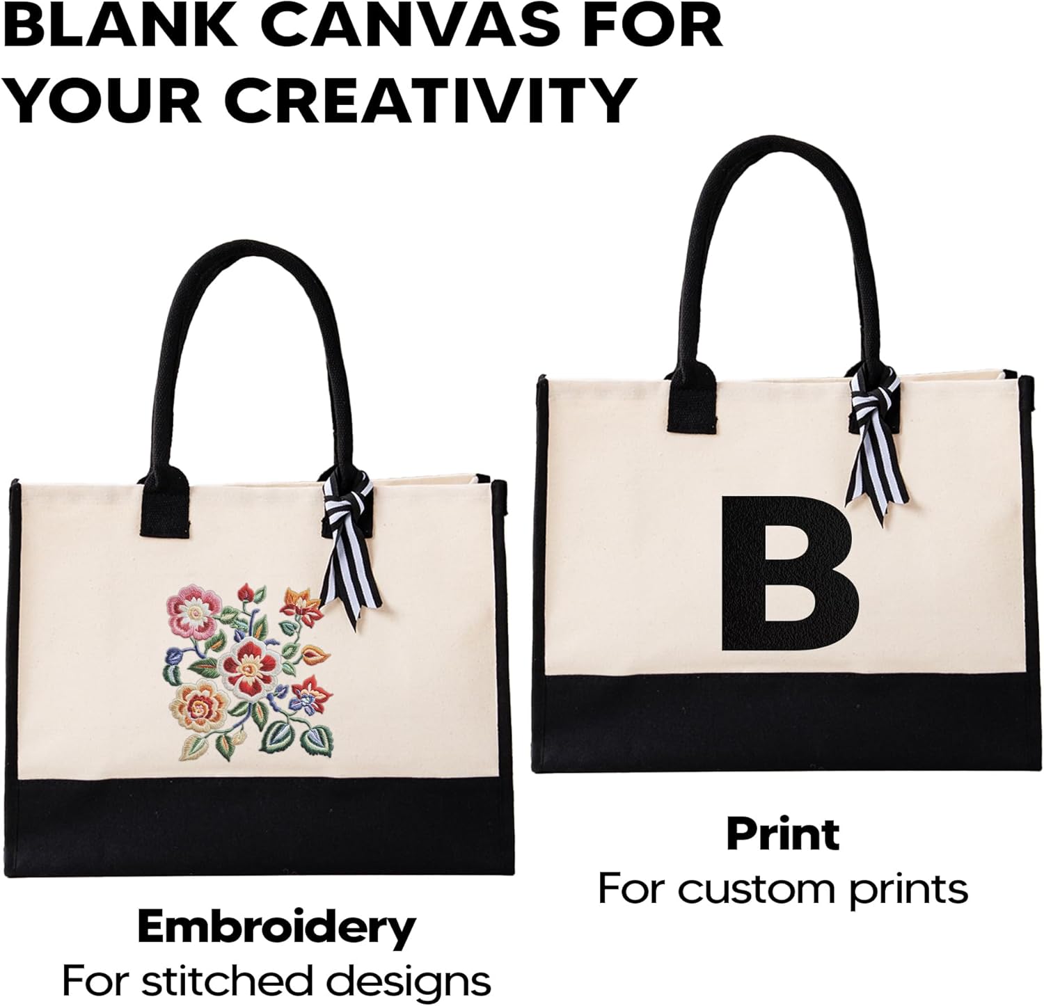 1 | 3 | 6 | 12 | 60 Pack Wedding Tote Bag w/Bottom Board & Ribbon, 100% Cotton for Bridesmaids, Bridal Shower