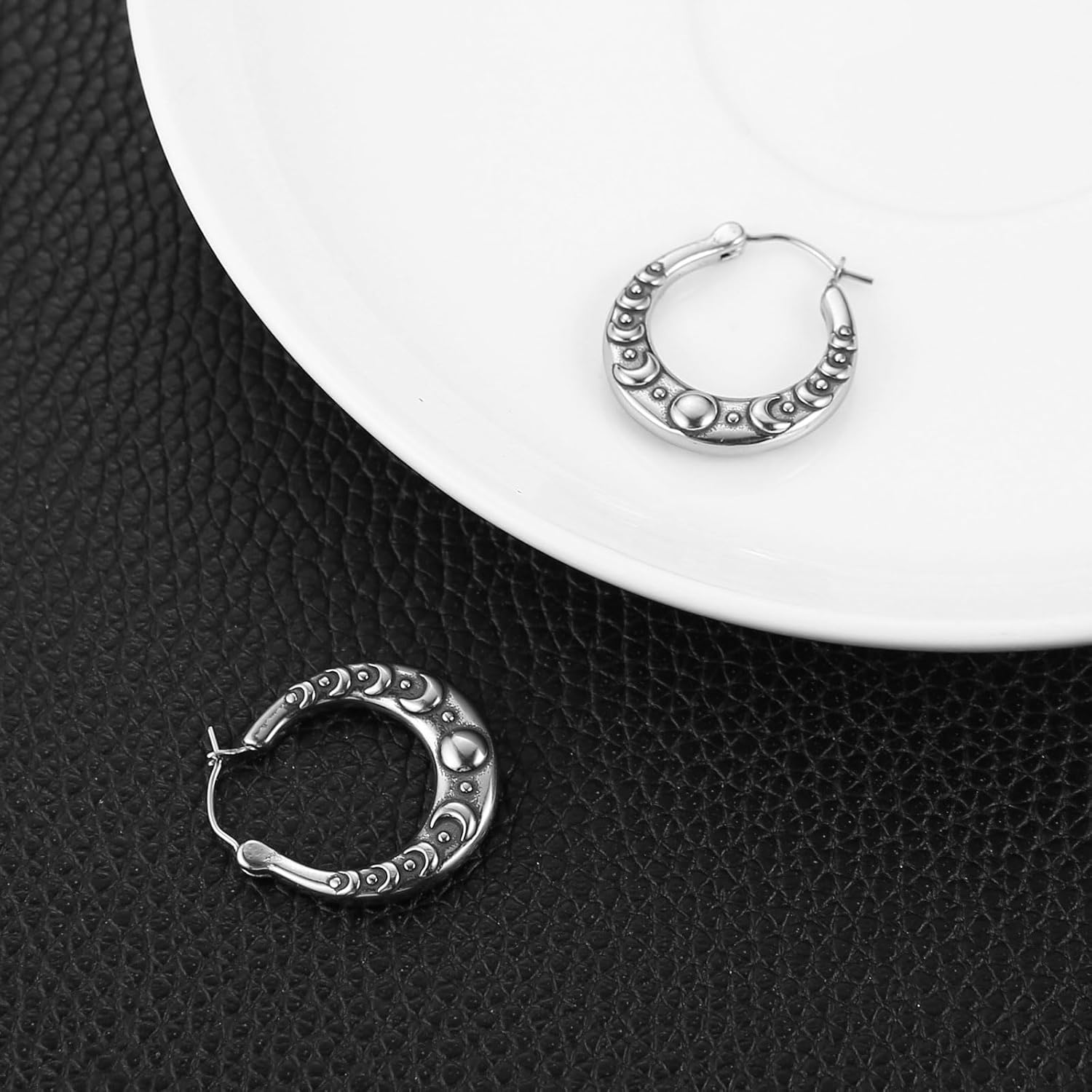 HZMAN Moon Phase Earring for Men Women Retro Stainless Steel Hoop Earring Jewelry Gift - Image 5