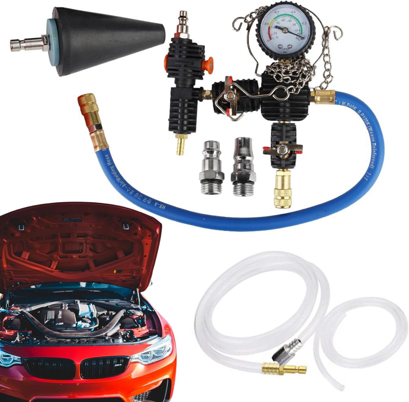 Coolant Vacuum Refill Kit - Cooling System Pressure Tool Kit | Leakage Detector Gauge Refill Tool for Garage Repair Truck Car Vehicle Automotive Fluid Management