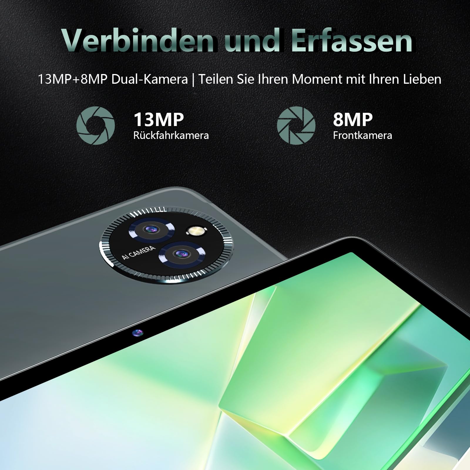 2026 Neueste Android Tablet, Android Tablet 10 Zoll mit 14GB+128GB+1TB TF, 4G LTE 5GHz WiFi Tablet PC, Octa Core, 1280x800 Incell IPS, 7000mAh,13MP+8MP, GPS, GMS, mit Tastatur Stift und Hülle, Grau