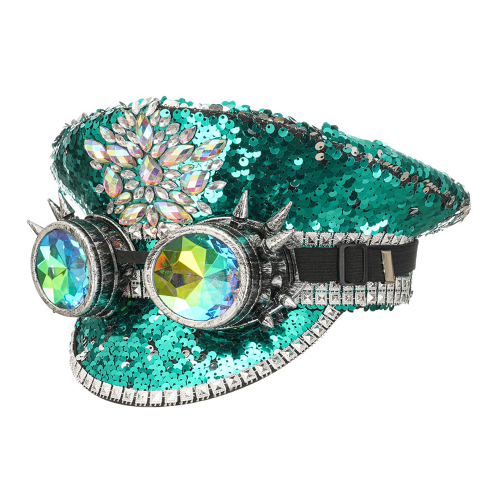 XAGMODSHN Sombrero de ancha con diamantes de imitación brillantes, para eventos aire, conciertos y fiestas temáticas, sombrero de disfraz transpirable, brillos unisex