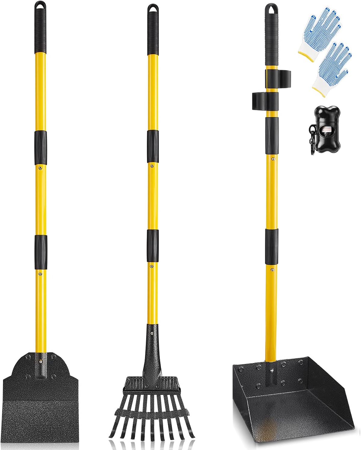 Akcmpet Dog Pooper Scooper, Upgraded Poop Scooper for Large and Small Dogs, Metal Pet Poop Tray, Rake & Spade Set with Long Handle for Dirt, Gravel, Lawns, Grass (Medium) : Pet Supplies