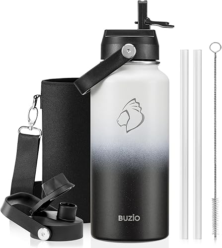 Miniatura 41 de BUZIO Botella de agua aislada de 24 oz, frasco de agua de boca ancha de acero inoxidable con tapa de pajita, frío durante 48 horas a prueba de