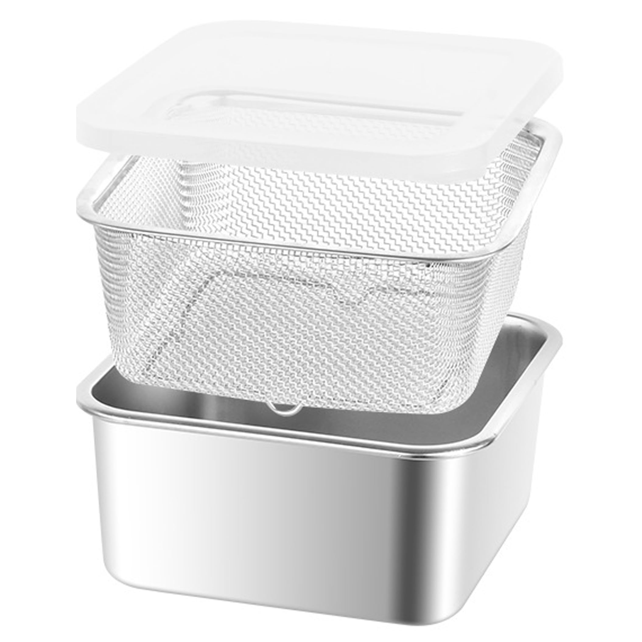 Tsawntd Stainless Steel Colander Set, Colanders & Food Strainers with Pp Lid & Mesh Strainer Food Storage Container for Kitchen Prep, Fridge Storage, Picnic (L) Fruit Containers