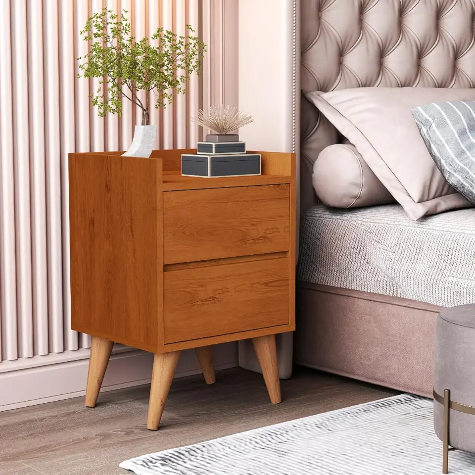 Mesa de Cabeceira Pés Palito 2 Gavetas Verona (Cedro)