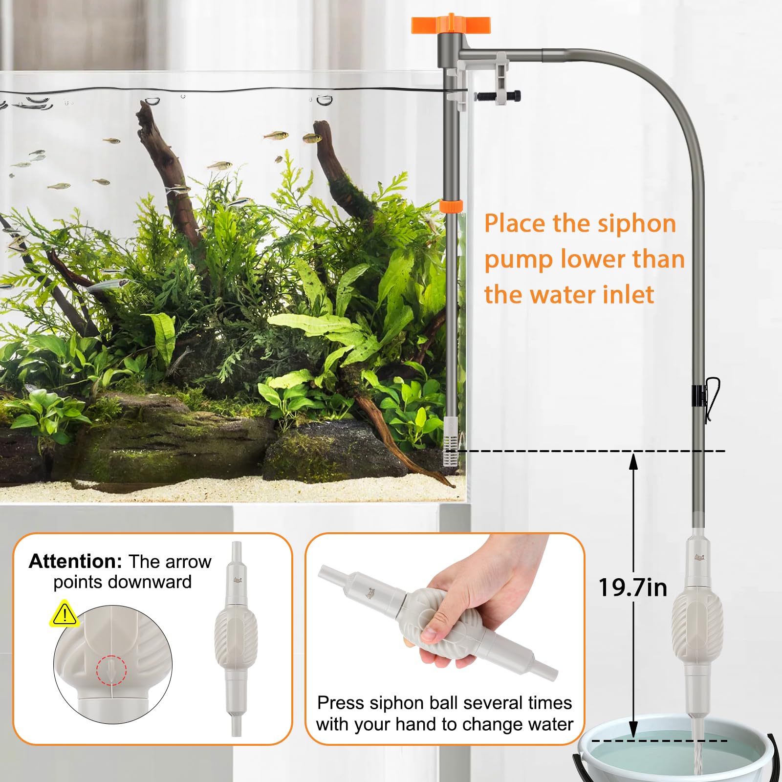 AQQA Siphon nettoyeur de gravier pour aquarium (S)