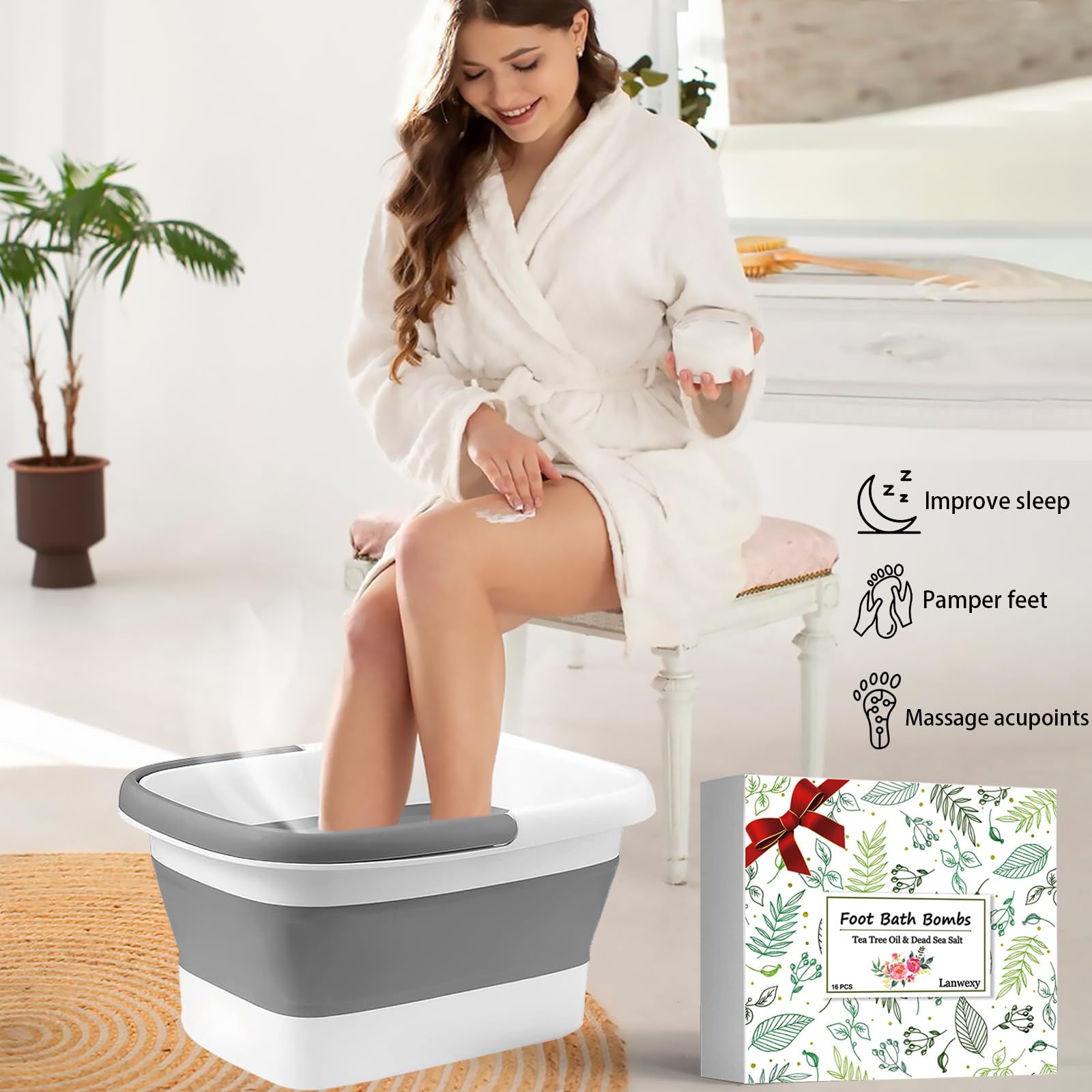 Lanwexy Bath Foot Bombs, 16 Pack Foot Soak with Bath Salt and Tea Tree Oil. Organic Natural Handmade Aroma Pure Essential Oil Bubble Foot Balls for Feet Callus, Dry Cracked, Stubborn Feet Odor Scent.: Foot Bath Basin + 16 PCS Foot Soak