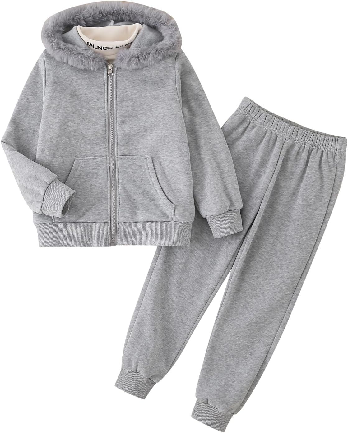Girls Hoodie Zipper Sweatshirt Jogger Pants Set 2 Piece Tracksuit Soft Warm Winter Fall Clothes Set for Girls 3-12Years