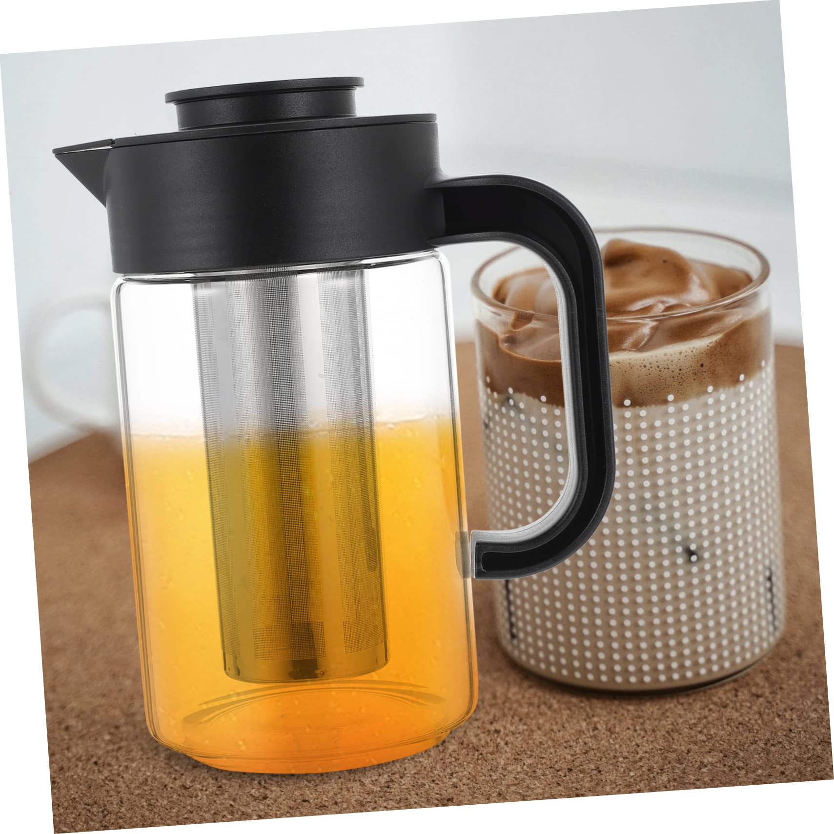 Hochtemperatur Glaskrug mit Deckel 1000ml aus Edelstahl Stabiles Design Teekessel zum Servieren von Kaltem Wasser und Heißem Tee bei Partys