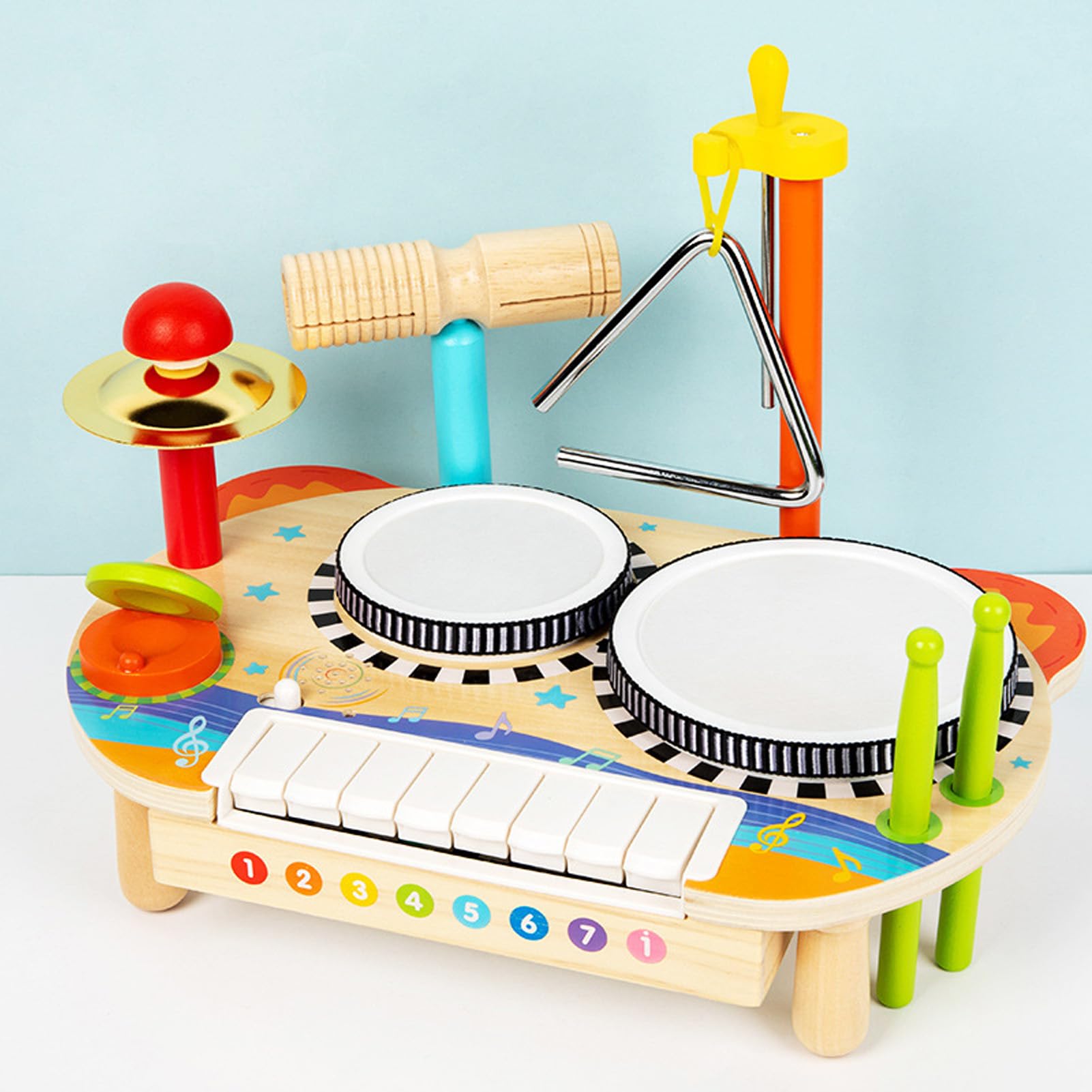 Asixxsix Instrument Muzyczny dla Dzieci, Zestaw Bębnów dla Dzieci Pukanie Instrumentu Perkusji Fortepianowej, Edukacyjne Drewniane Zabawki Muzyczne, Edukacja Przedszkolna