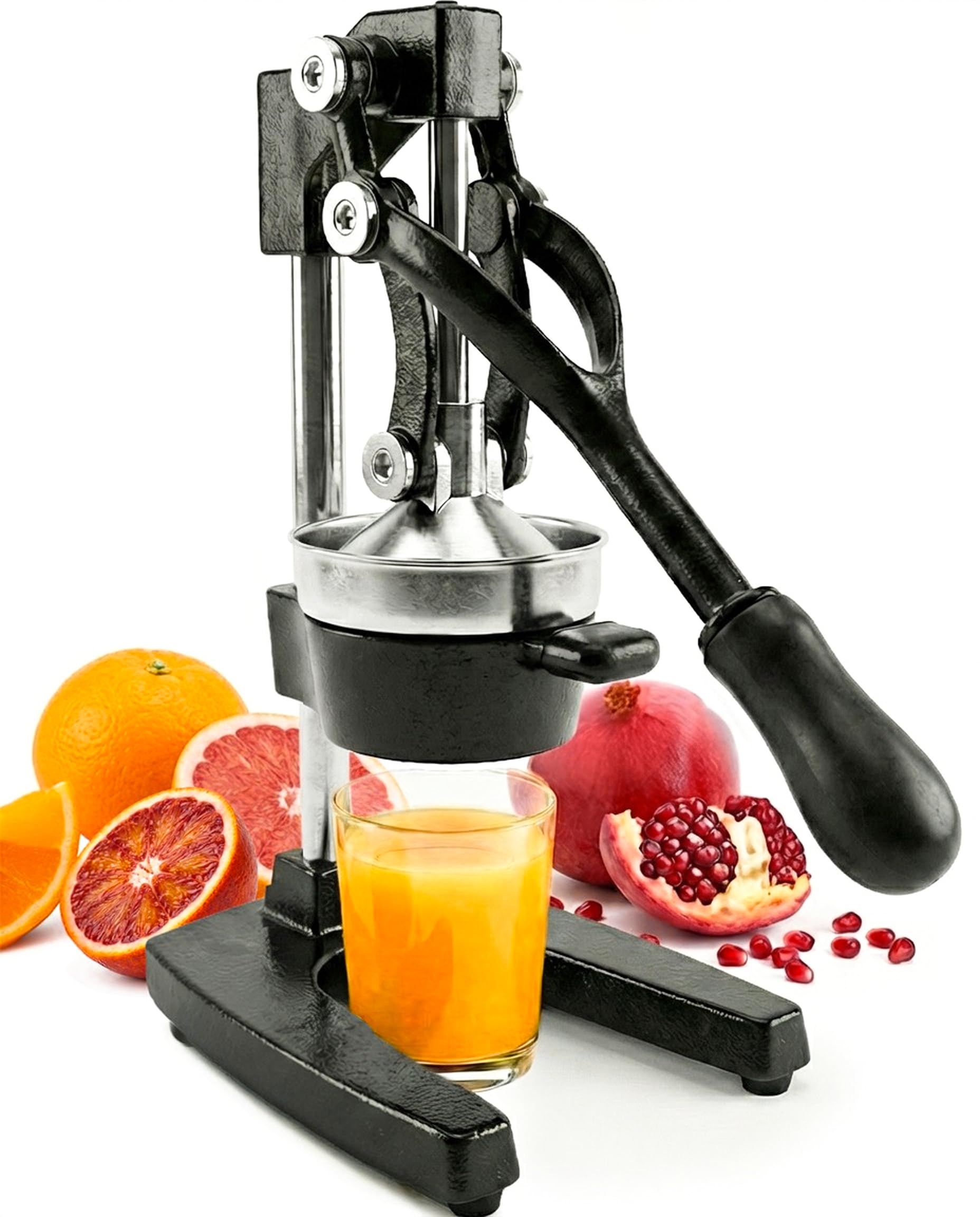 Eurolux Cast Iron Citrus Juicer | Commercial Grade Manual Hand Press | Countertop Squeezer for Fresh Fruit Juice (Bonus Stainless Steel Cup) (Black)