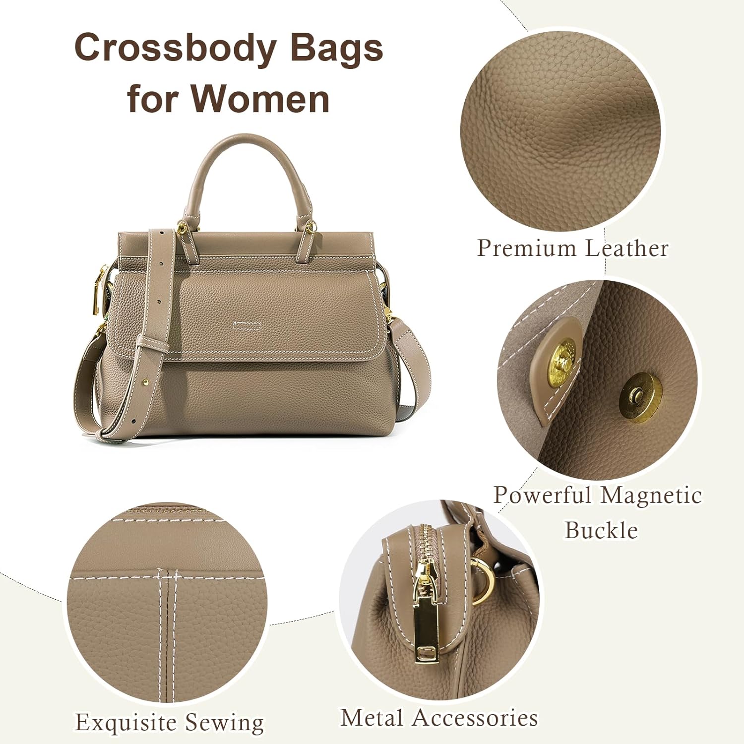 Satchel Purses for Women, Genuine Leather Crossbody Bags Large Women's Satchel Handbags with Adjustable Straps - Image 3