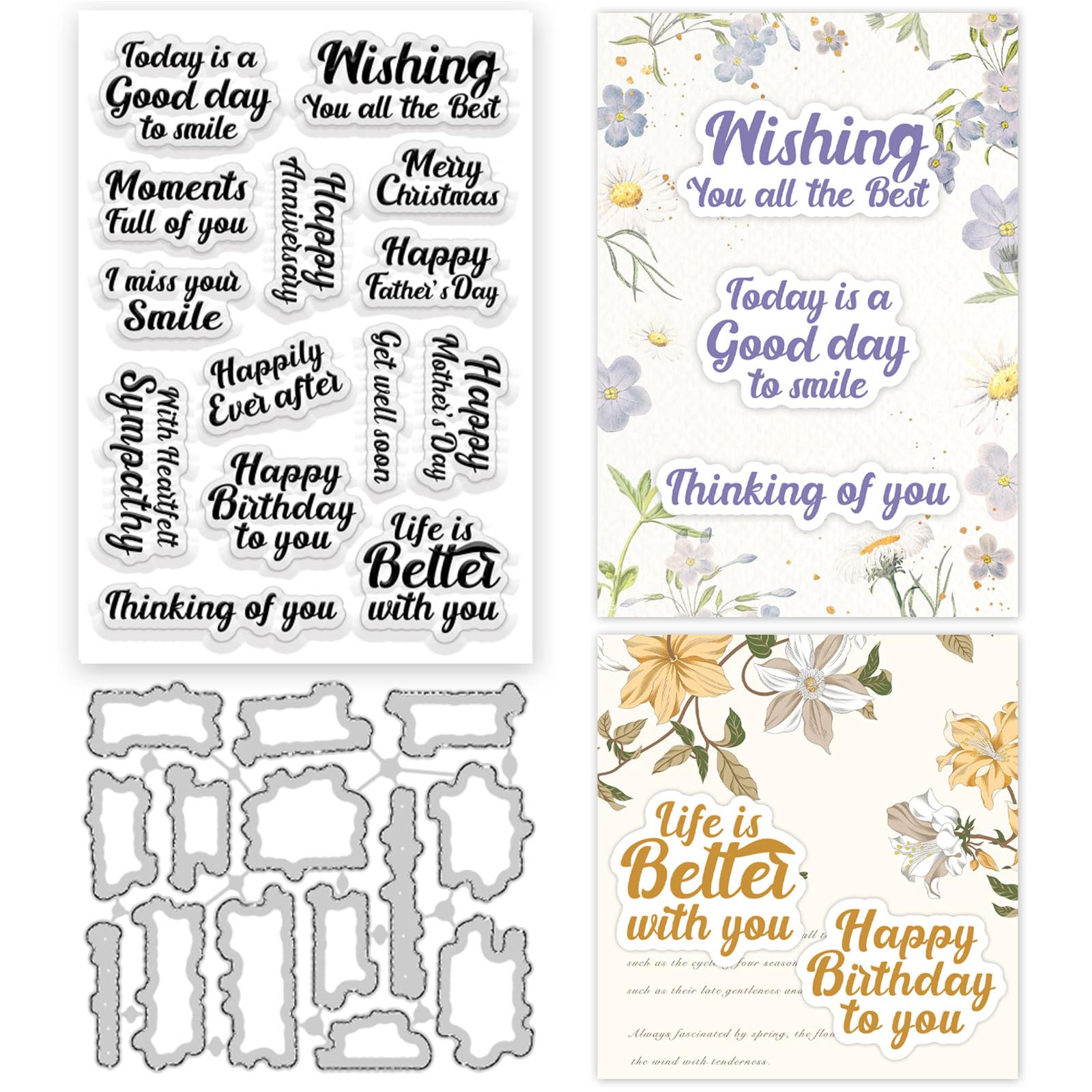Fustelle Per Biglietti Sentiments - Set Di Fustelle In Silicone Trasparenti E Fustelle In Metallo Per La Creazione Di Biglietti Con Parole Di Benedizione Set Per Fai Da Te Album Di Ritagli