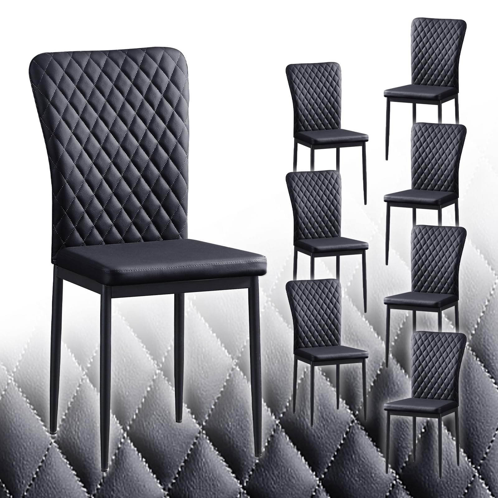 JaHECOME Faux Leather Dining Chairs Set of 8 Kitchen Living Room Chairs High Back Upholstered Padded Seat Metal Legs(8,PU Black)