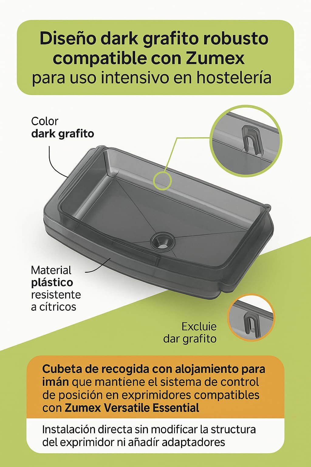 CubetasGastronorm ® Cubeta Zumo Dark Versatile Essential S3300940:00 Recambio Con Iman Compatible Con Zumex Versatile Essential Bandeja Recoleccion Jugo Exprimidor Profesional Hosteleria Bar Cafe
