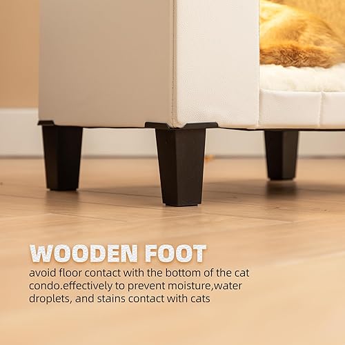 Miniatura 5 de NUROMY Casa para gatos de interior condominio, muebles para gatos con gran área para rascar, cueva escondida para gatos, mesa auxiliar de cuero para