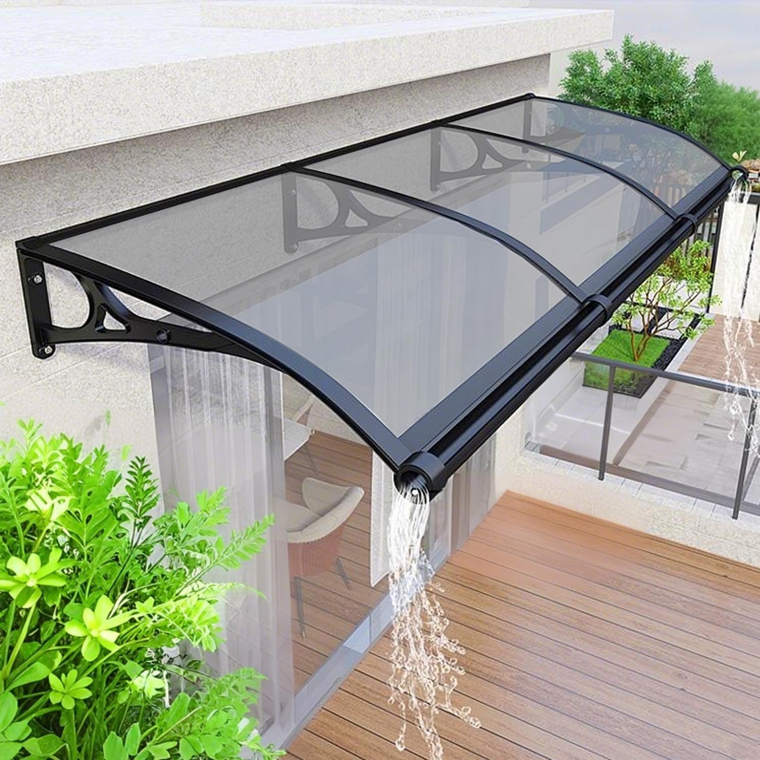 GJZQDKX Outdoor Door Awnings - Polycarbonate Window and Door Canopy for Entrance UV/Rain/Snow ProtectionVarious Sizes (Dark Gray 39x83in) -Porch Awning