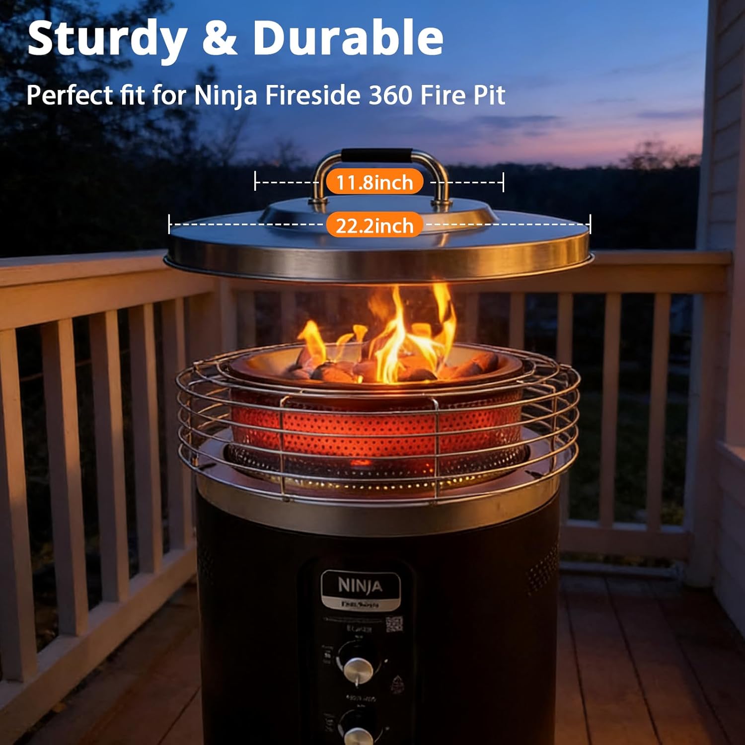 Fire Pit Lid for Ninja Fireside360 Outdoor Heater and Fire Pit, Stainless Steel Hard Cover with Handle, Replacement Top Cover for Ninja Fireside360, Round Metal Lid for Protecting Ceramic Rocks