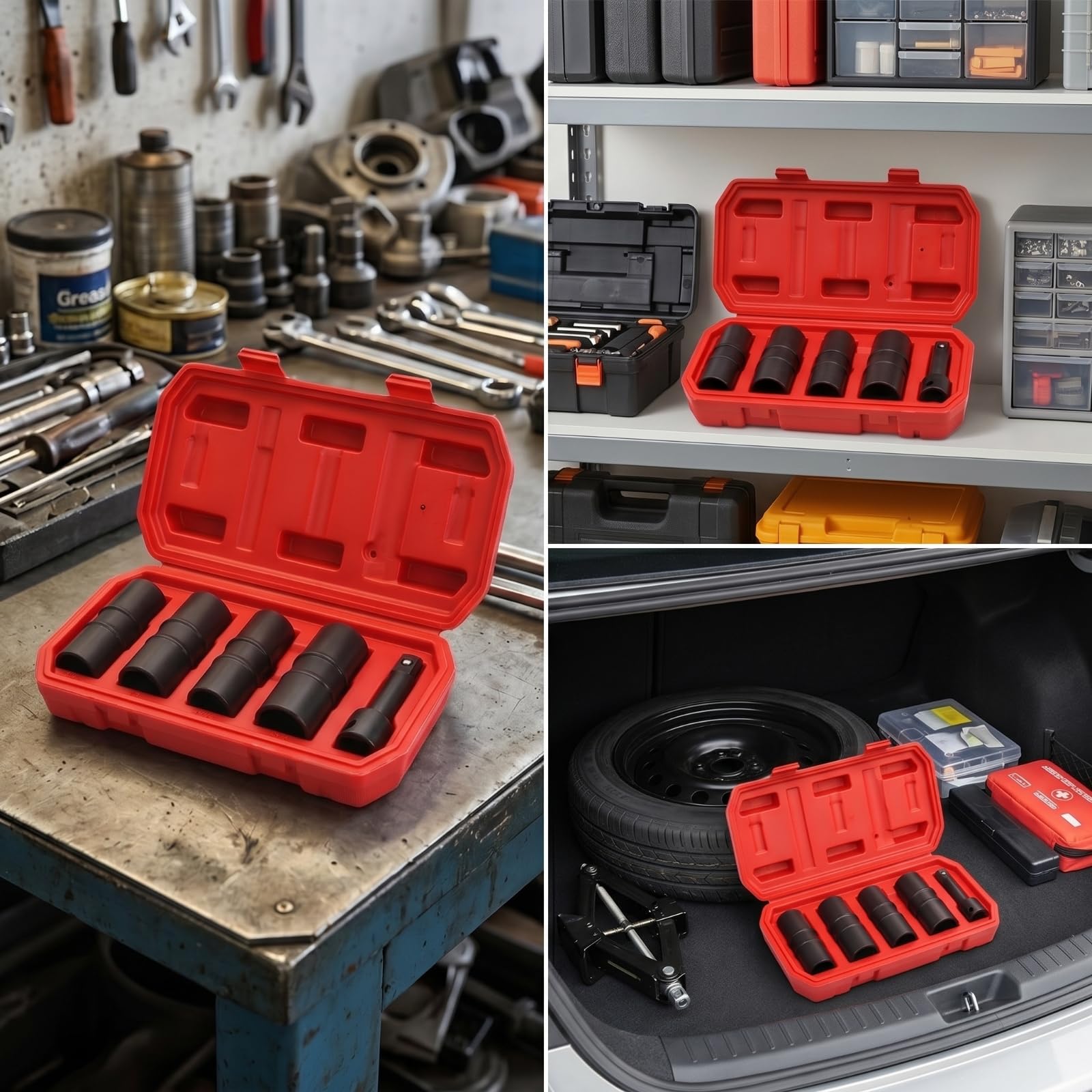 5 Stück Doppelkopf Reifen Nuss Satz Reifenstecknuss Steckschlüssel Adapter Schlagfest Langlebiges Metall Deutlich Markiert mit Metrisch Und Zoll Schneller Wechsel für Auto Service Heimwerker