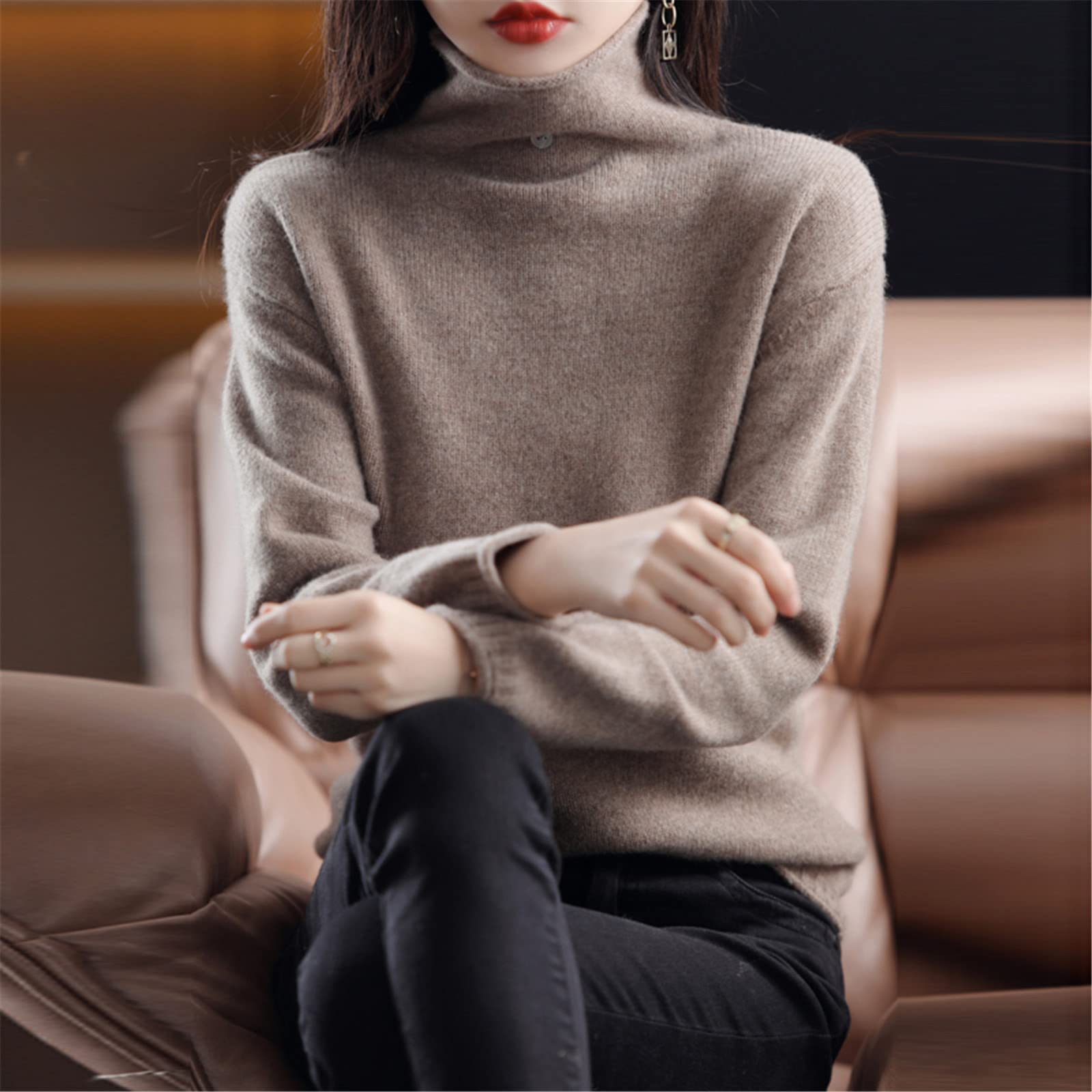Suéter de cachemira de lana 100% suéter de cuello alto de las mujeres Slim Fit de moda de punto superior más tamaño suéter