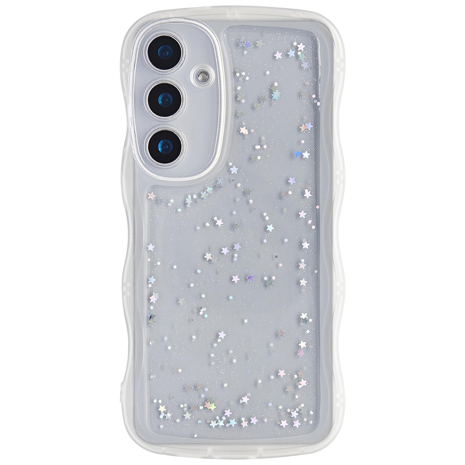 GUNPRIO Glitter Case for Galaxy S20 Plus, Cute Wave Frame Curly Shape Sparkly Shiny Cover, Samsung Galaxy S20 Plus Bling Cover Stylish Durable Protective Case for Girls Women, Clear
