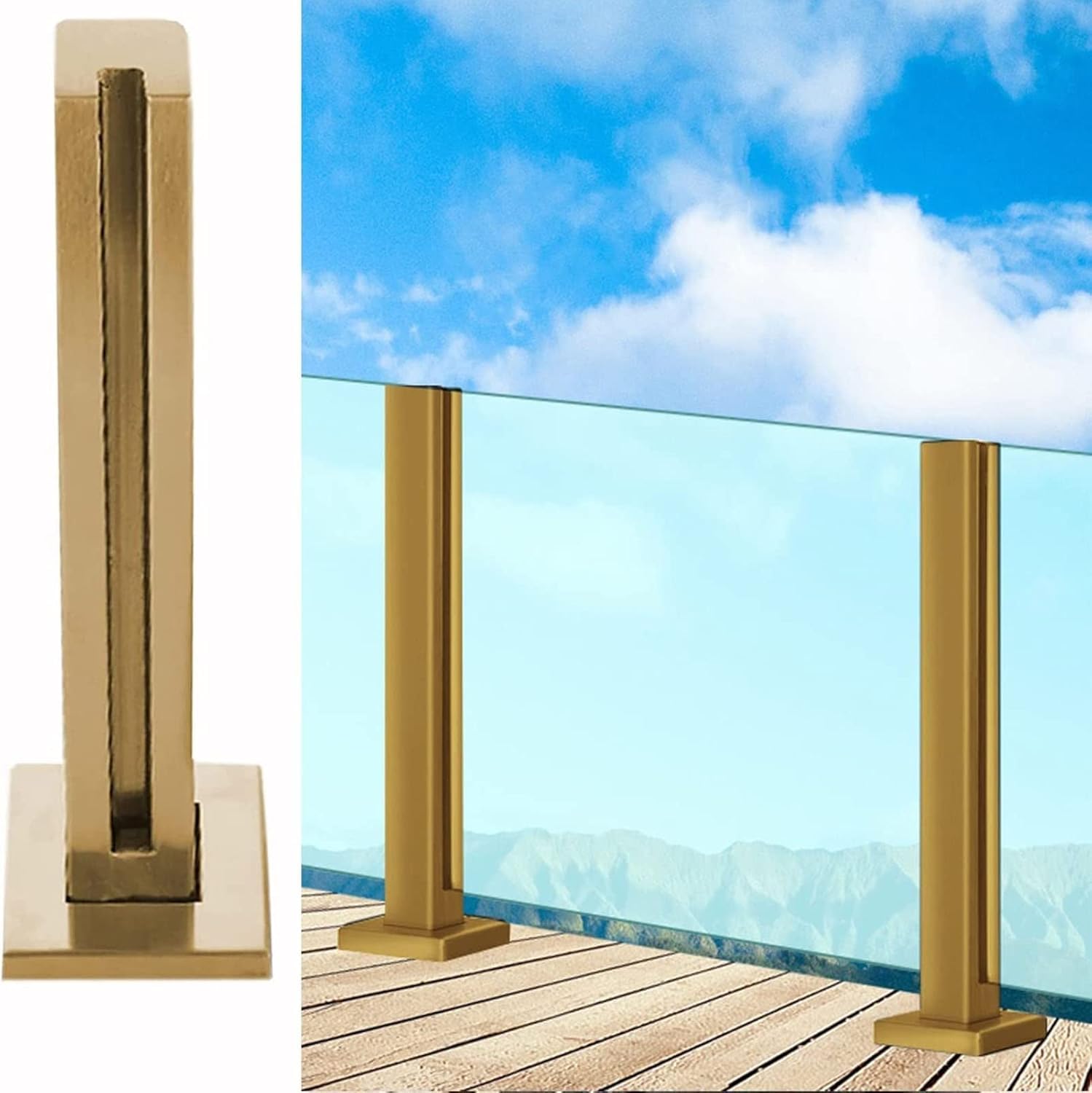 GJZNJYL Gold Glass Balustrade Railing System - End, Mid & Corner Posts for Indoor/Outdoor Use, Durable Floor-Standing Support for Glass Panels on Platforms & Stairs (95cm/37.4in)