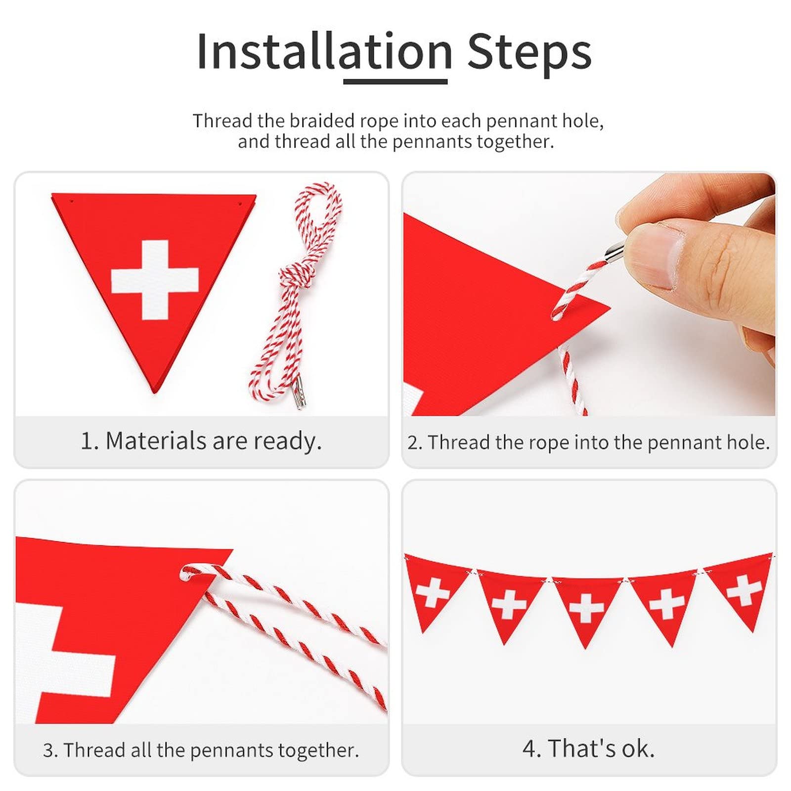 Banderines De Suiza Y Países - 10 Metros Con 30 Banderas, Decoración Para Fiestas, Eventos Deportivos O Días Patrios - Impermeable Y De Tela Duradera