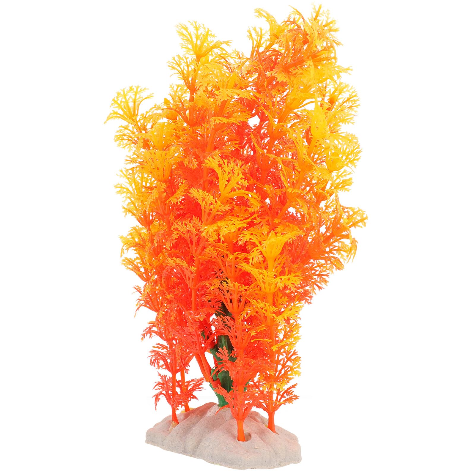Cabilock Realistic Plastic Aquarium Decor Fake Palm Tree with Base 18cm Orange Fish Tank Ornament for Small Aquatic