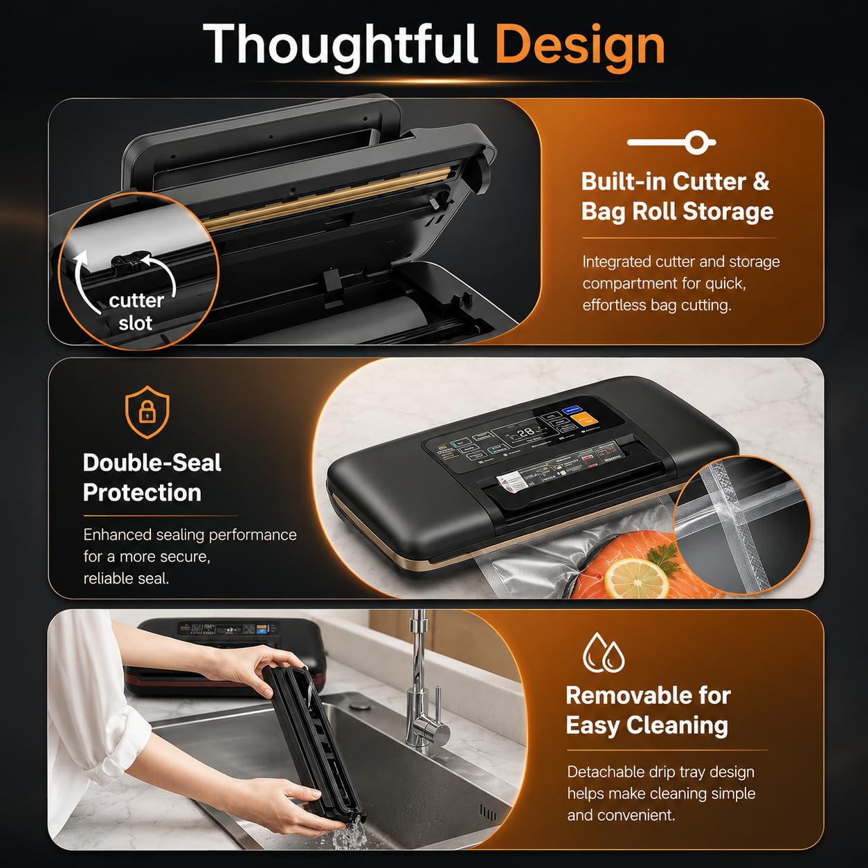 KinZon Machine Sous Vide Alimentaire Automatique, Appareil de Mise Sous Vide avec Affichage Numérique, Double Soudure, Coupeur Intégré, Modes Sec/Humide,10 Sacs Inclus