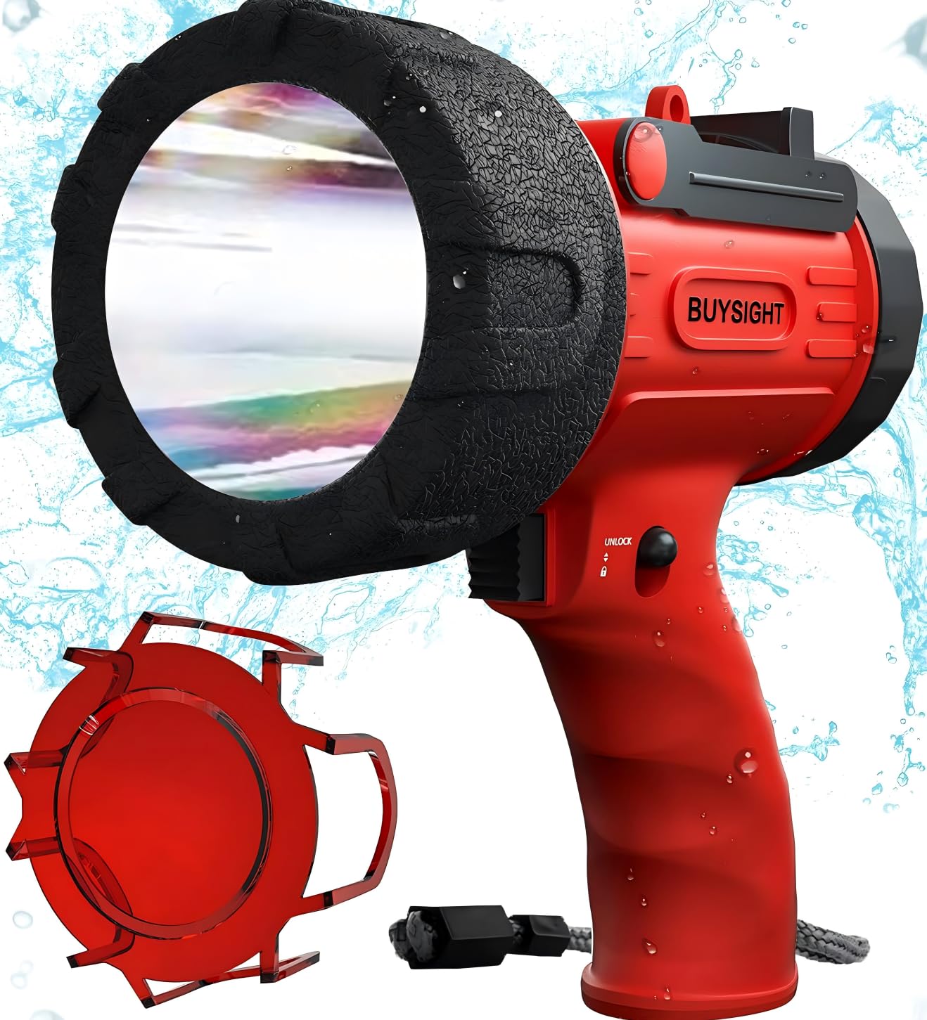 BUYSIGHT Rechargeable Spotlight Flashlight, Hand held Spotlight 200,000 lumens Waterproof Flashlight Hunting Lamp with red Filter