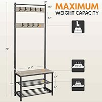 Vista 4 de Yaheetech Coat Rack, Hall Tree with Shoe Bench, Entryway Shoe Storage with Coat Rack Stand, 9 Movable Hooks, Industrial Entryway Furniture, Gray Gris