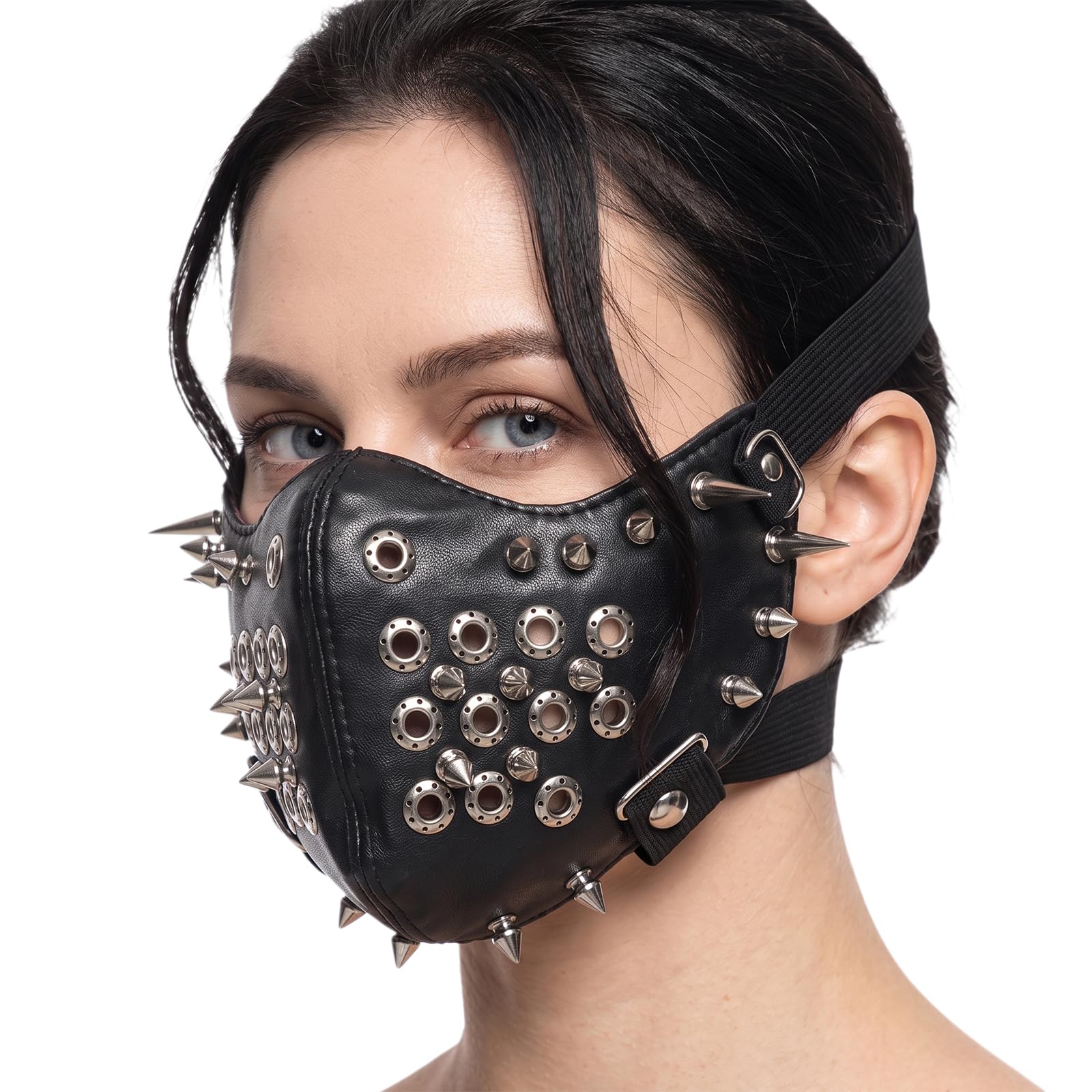 Steampunk Studded Half Face Mask Gothic Spike Studs Skull PU Leather Mask