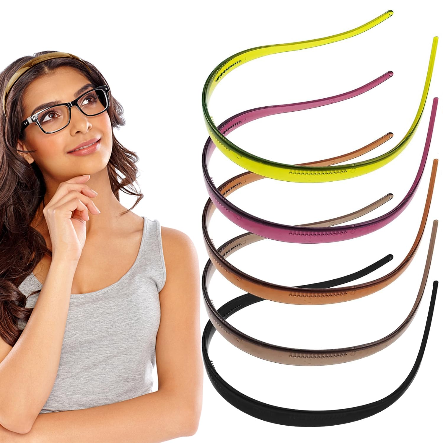 Andibro 3 fasce per capelli progettate per occhiali, flessibili senza pressione, fasce per occhiali da sole da donna, senza mal di testa, fascia per capelli in plastica per chi indossa occhiali