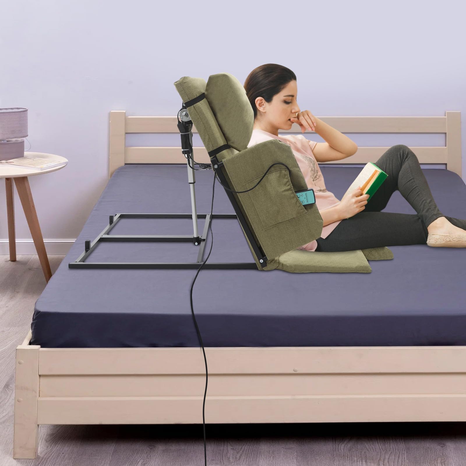 Respaldo eléctrico ajustable, respaldo ajustable de 2 a 80°, respaldo eléctrico auxiliar con soportes laterales, reposapiés y mando a distancia, hasta 300 kg, para personas mayores, cuidados