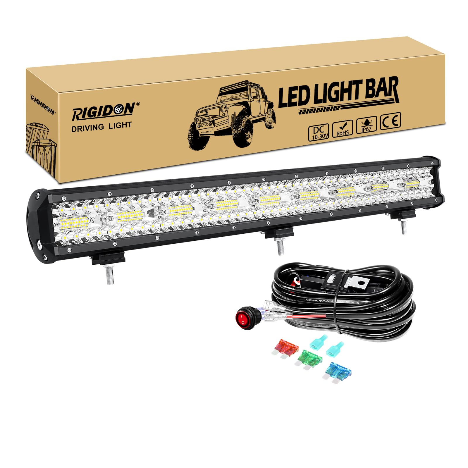 RIGIDON 8D 26 cali 540W Led Work Light Bar z wiązką przewodów 12V 18AWG, światło przeciwmgielne do samochodu terenowego, ciężarówki, ATV, łodzi 4x4, wodoodporna lampa oświetleniowa, 6000K, biała