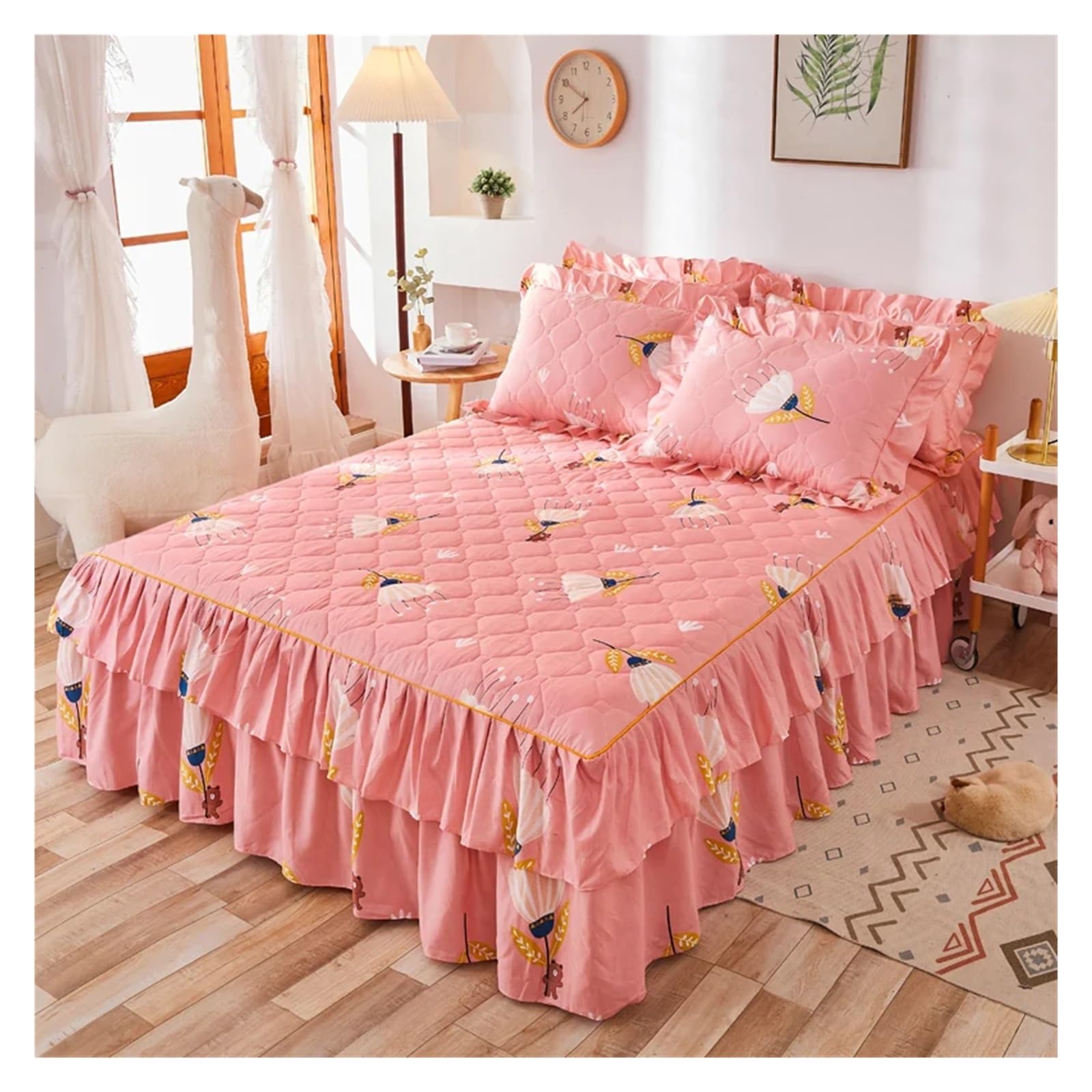 Printed Bed Skirt Quilted Bed Skirt Thick Bedspread Printed Cover Home Mattress Protector No Pillowcase