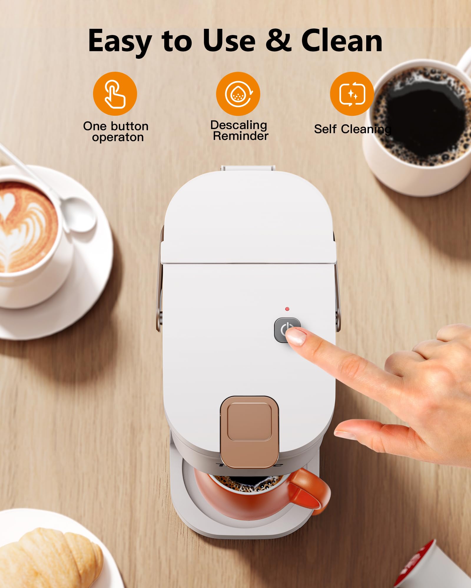 Tastyle Caffettiera a tazza singola per capsule K Cups e caffè macinato, mini macchina da caffè con manico portatile, dimensioni di preparazione da 6 a 12 once, per viaggi, campeggio, ufficio, camper