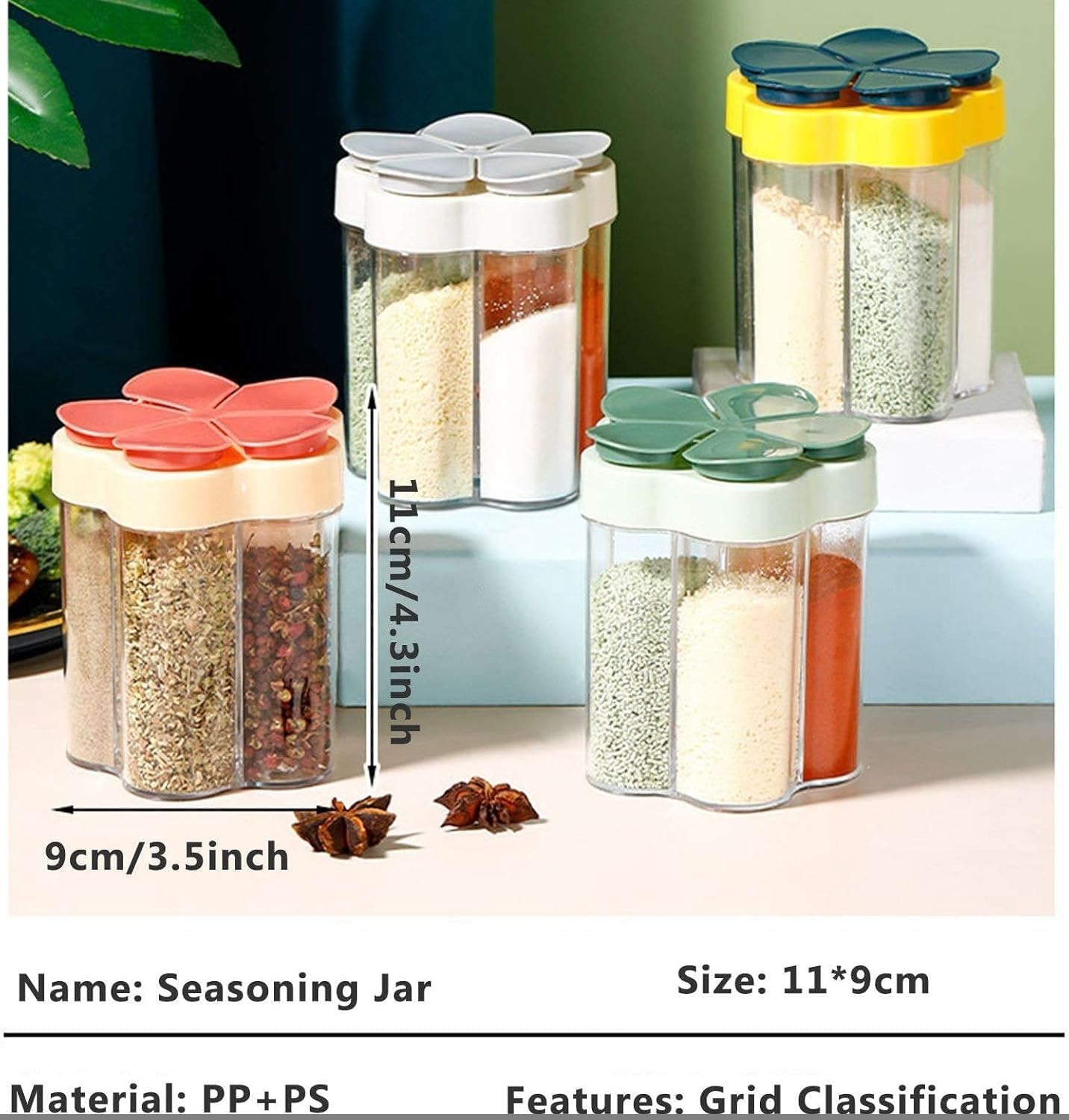 Seasoning Storage Box Simple 5-Compartment Seasoning Jar, Condiment Container Spice Box,Portable Spice Dispenser Seasoning Container For Home Kitchen Counter Multi-compartment Spice Holder