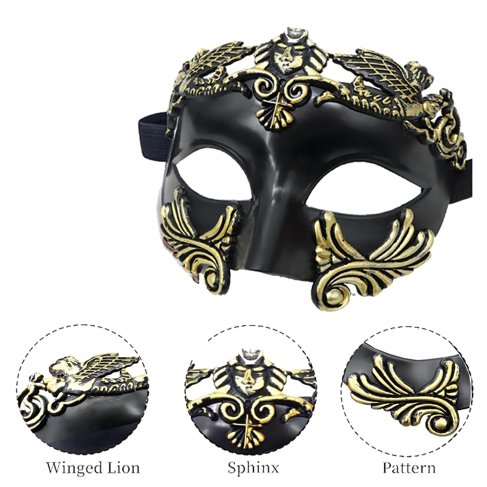 AMWYODK Men's masquerade black masks Venice masks are used for Halloween masks carnival masks, and Easter parties (Black and Gold) - Image 3