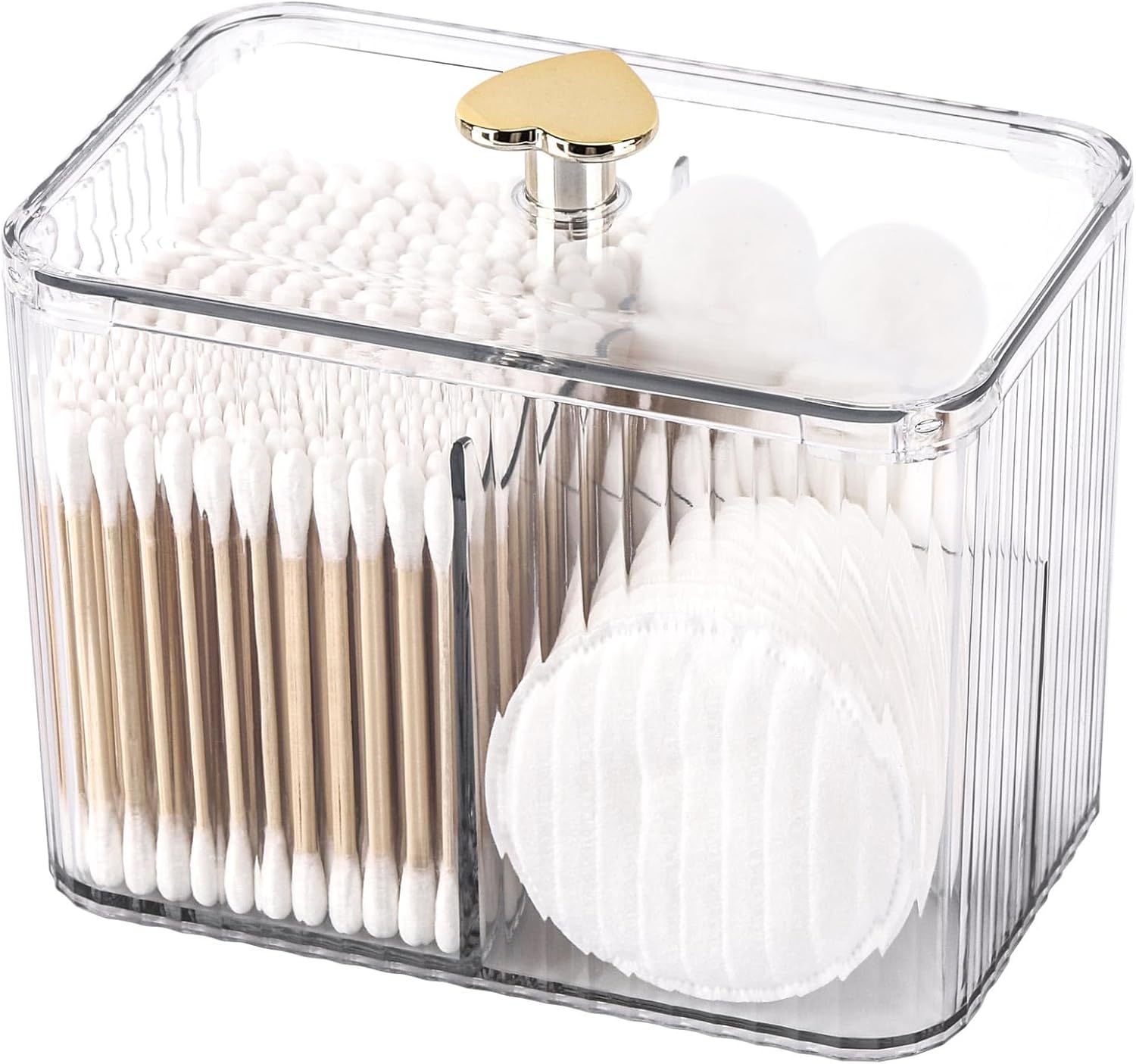 Qtips Holder Bathroom Container, 3-Section Clear Bathroom Organizer Jar 3 Grids Cotton Swab/Pad/Ball Holder Container Cosmetics Storage for Vanity-image-10