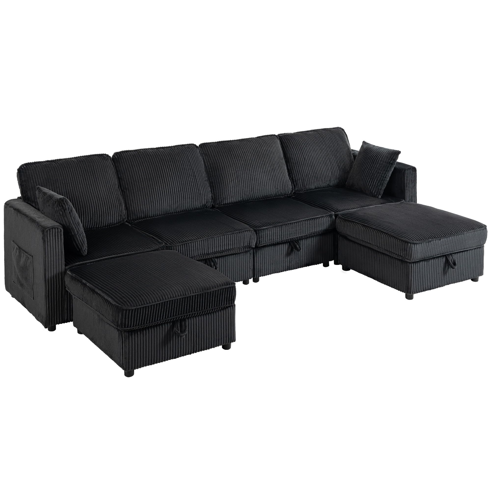HOMCOM Ecksofa 4-Sitzer U-Form Sofa mit Stauraum-Ottomane 306 cm