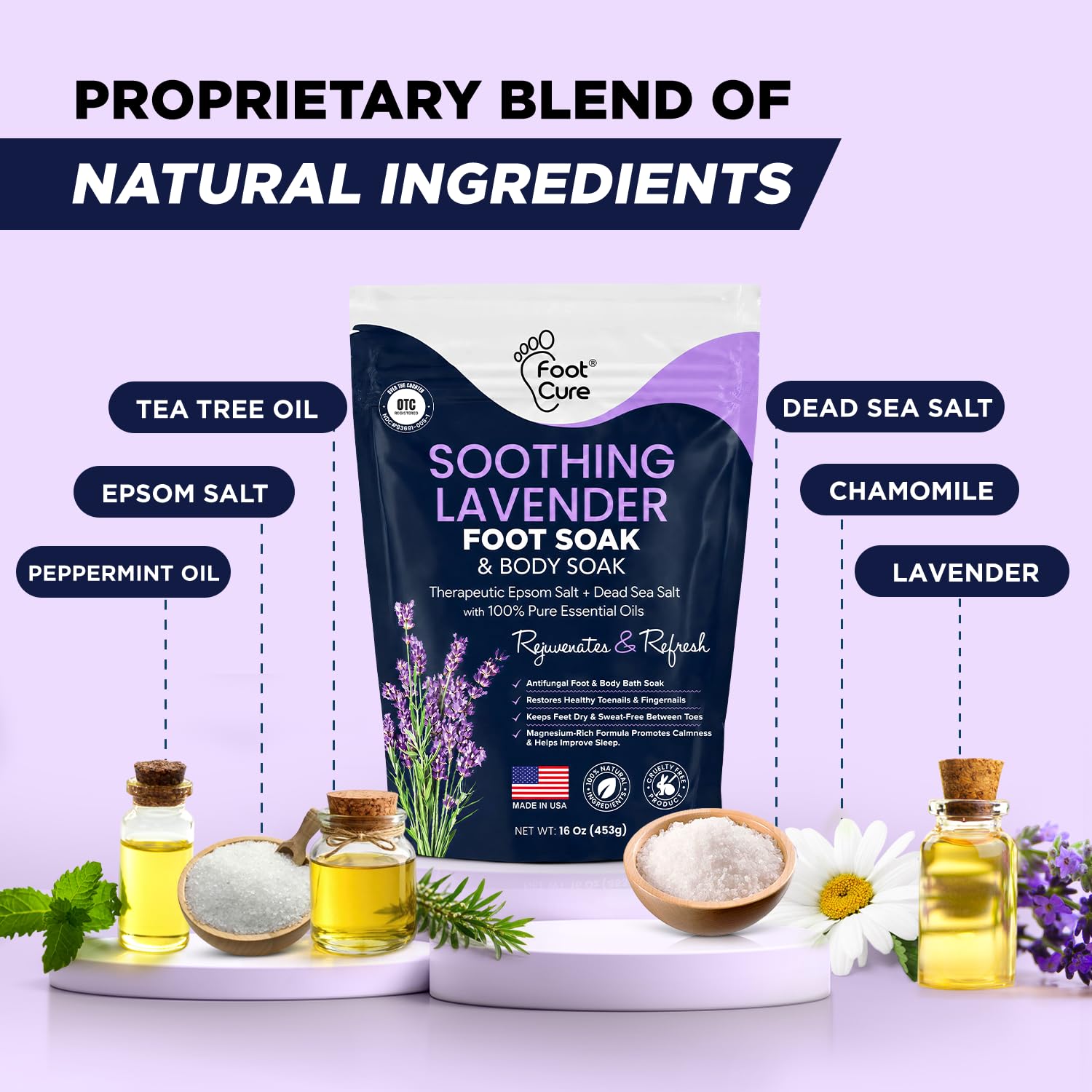 Soothing Lavender Foot Soak with Epsom Salt - Best Toenail Treatment & Softens Calluses - Soothes Sore & Tired Feet, Foot Odor Scent, Spa Pedicure - Made in USA 16 oz