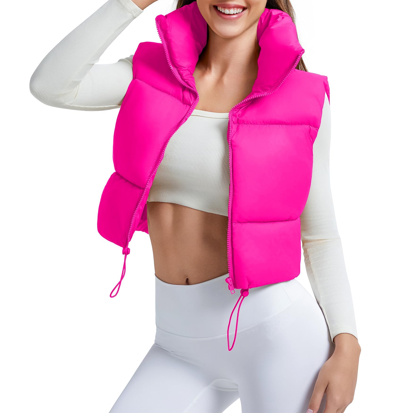 CULACCINO Women's Winter Cropped Puffer Vest Crop Jackets For Women Full Zip Stand Collar Padded Lightweight Outwear Vest